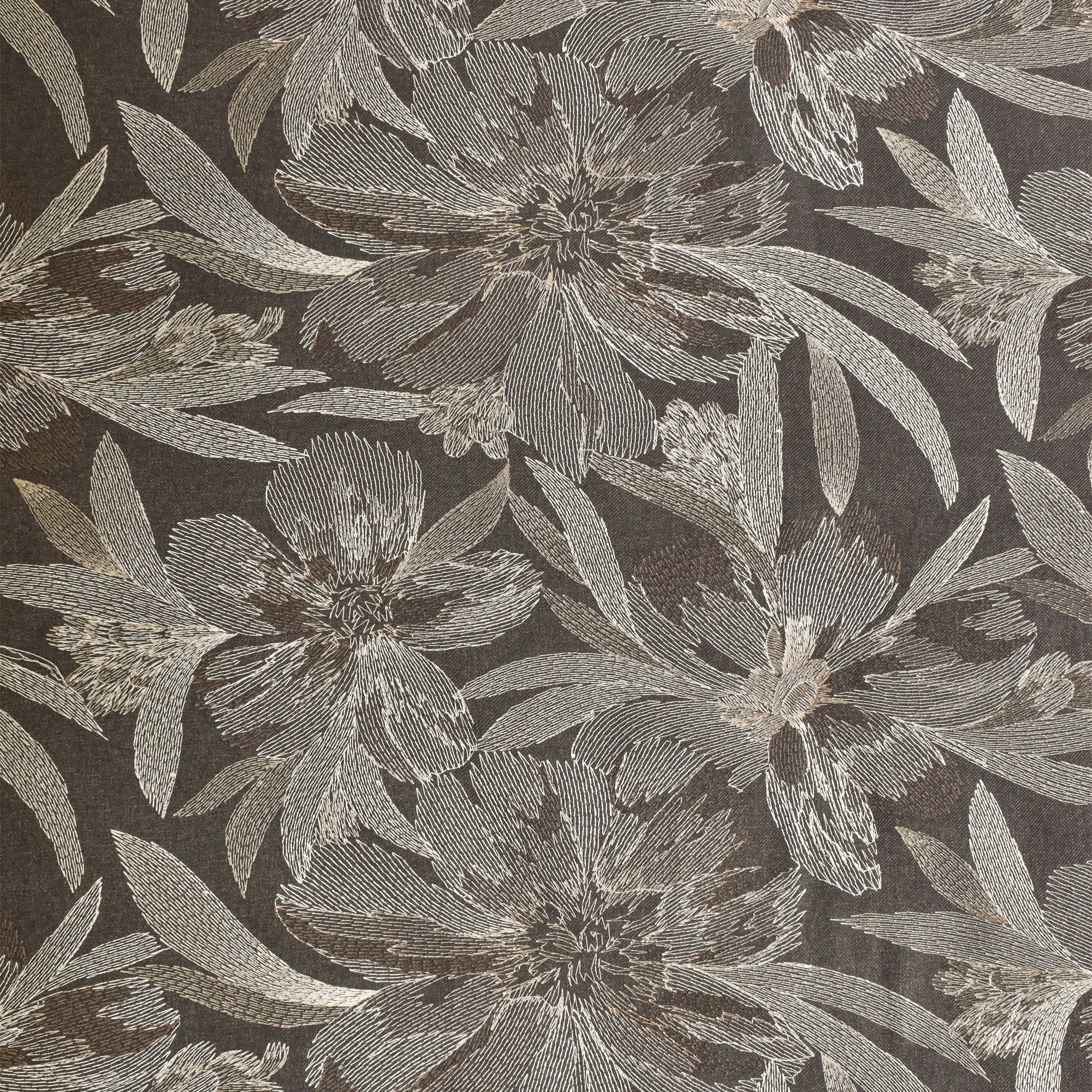 Brown Flower Embroidery Wool Embroidered Curtain Panels