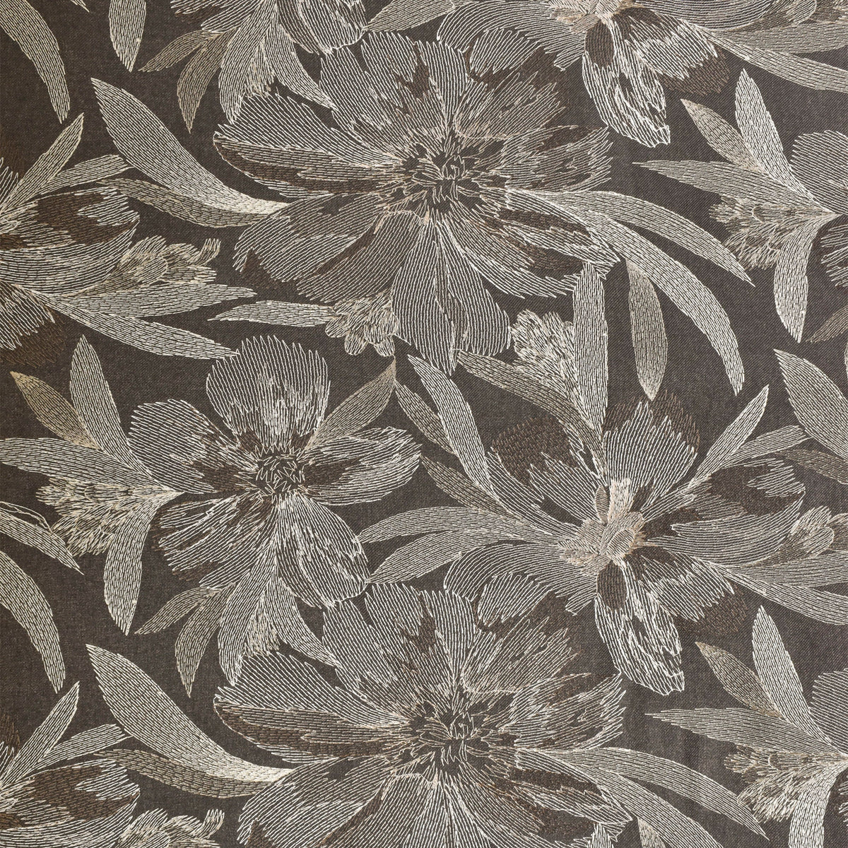 Brown Flower Embroidery Wool Embroidered Curtain Panels