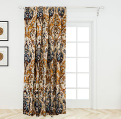 Cream Traditional Damask Printed Cotton Curtain Panels
