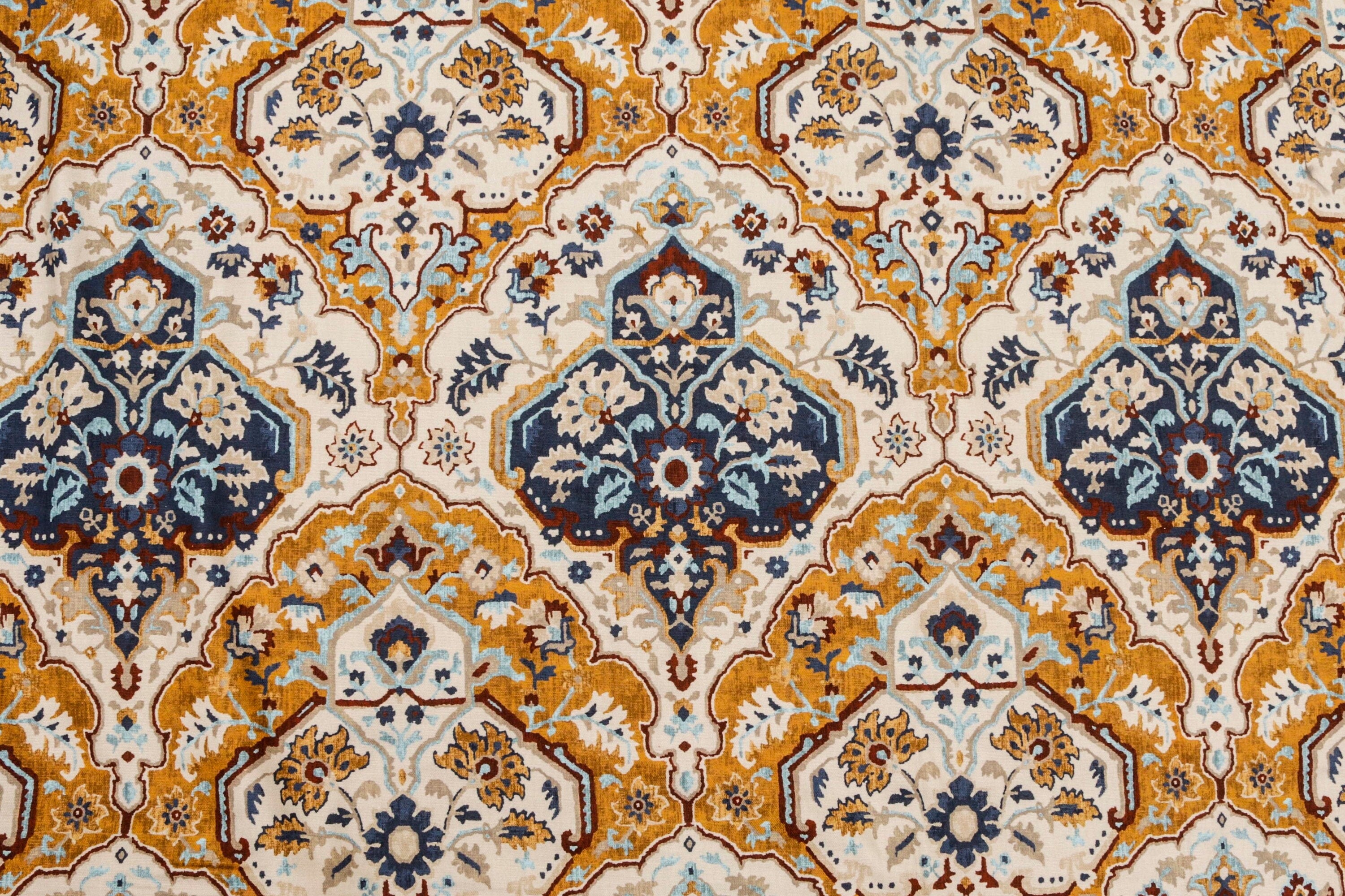 Cream Traditional Damask Printed Cotton Curtain Panels