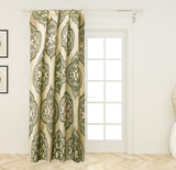 Geometric Olive Green Jacquard Weave Damask Curtain Panels