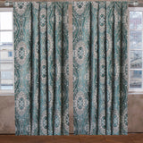 Geometric Eclectic Teal Chenille Velvet Curtain Panels