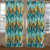 Chartreuse, Turquoise Chevron Jacquard Velvet Curtain Panels
