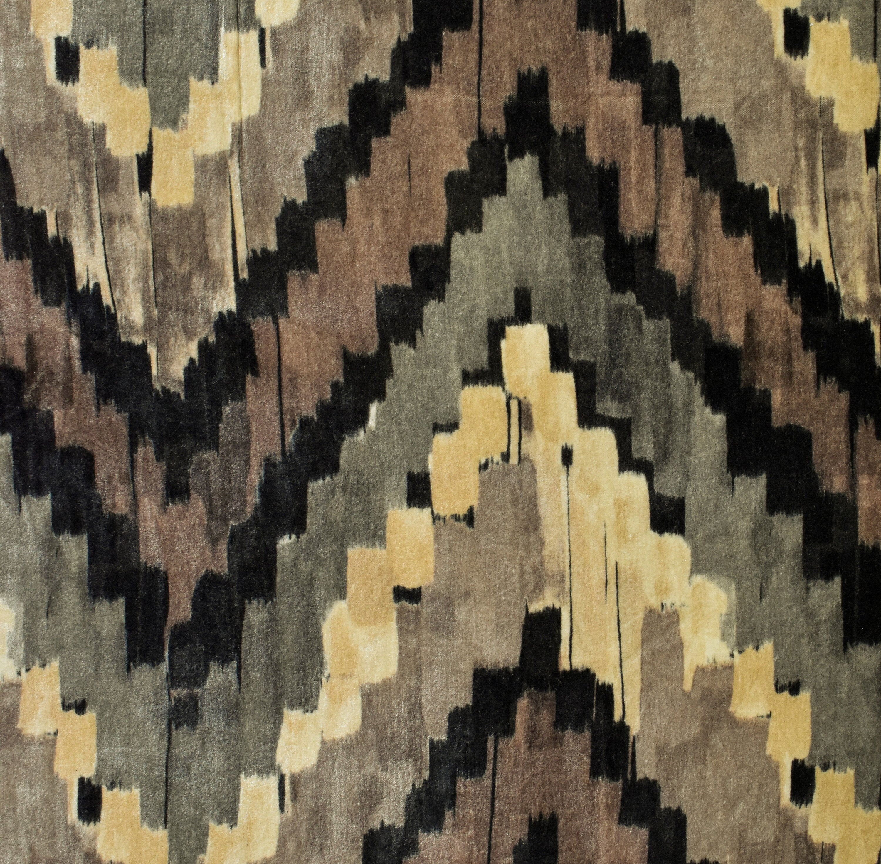 Beige, Brown Chevron Digital Printed Velvet Curtain Panels