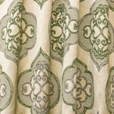 Geometric Olive Green Jacquard Weave Damask Curtain Panels