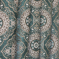 Geometric Eclectic Teal Chenille Velvet Curtain Panels