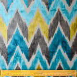 Chartreuse, Turquoise Chevron Jacquard Velvet Curtain Panels