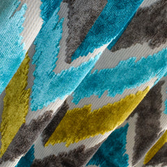 Chartreuse, Turquoise Chevron Jacquard Velvet Curtain Panels
