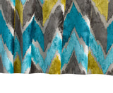 Chartreuse, Turquoise Chevron Jacquard Velvet Curtain Panels