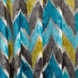 Chartreuse, Turquoise Chevron Jacquard Velvet Curtain Panels