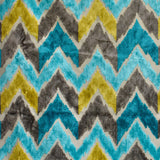 Chartreuse, Turquoise Chevron Jacquard Velvet Curtain Panels