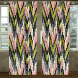 Pink, Green Chevron Digital Printed Velvet Curtain Panels