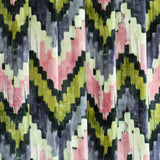 Pink, Green Chevron Digital Printed Velvet Curtain Panels