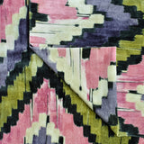 Pink, Green Chevron Digital Printed Velvet Curtain Panels