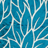Teal Blue Leaves Velvet Fabric By The Metre