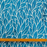 Teal Blue Leaves Velvet Fabric By The Metre