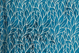 Teal Blue Leaves Velvet Fabric By The Metre