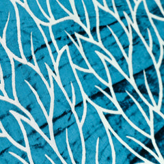 Teal Blue Leaves Velvet Fabric By The Metre