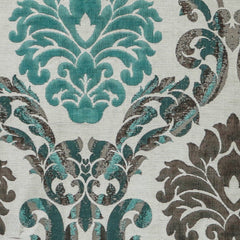 Teal & Grey Damask Jacquard Weave Fabric By The Metre