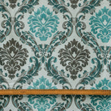 Teal N Grey Damask Jacquard Weave Curtain Panels
