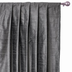 Charcoal Gray Pure Silk Dupioni Curtain Panels
