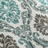 Teal & Grey Damask Jacquard Weave Fabric By The Metre