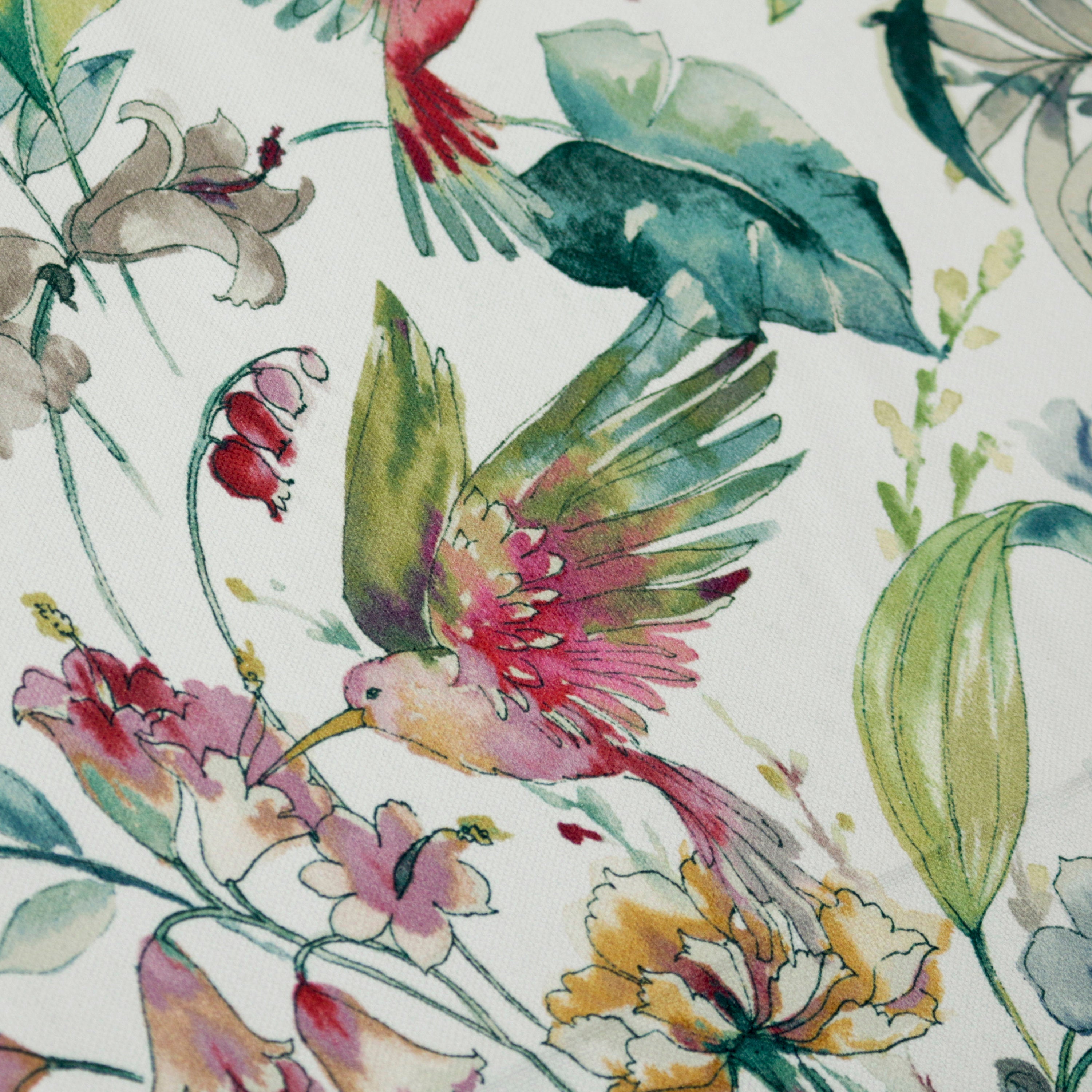 Birdy Love Green, Pink Printed Cotton Curtain Panels