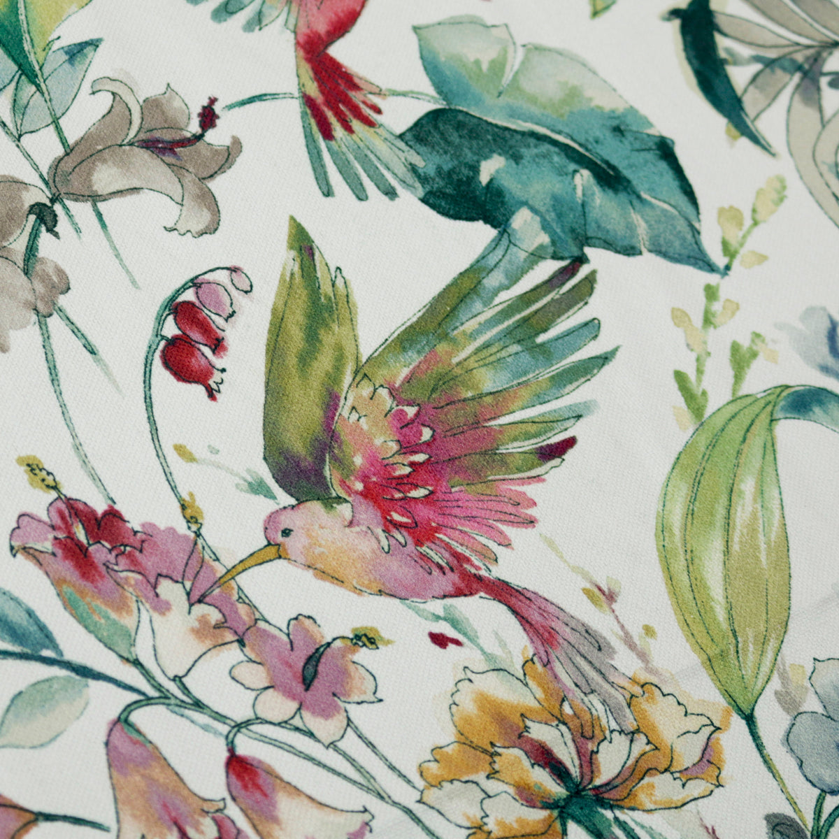 Birdy Love Green, Pink Printed Cotton Curtain Panels