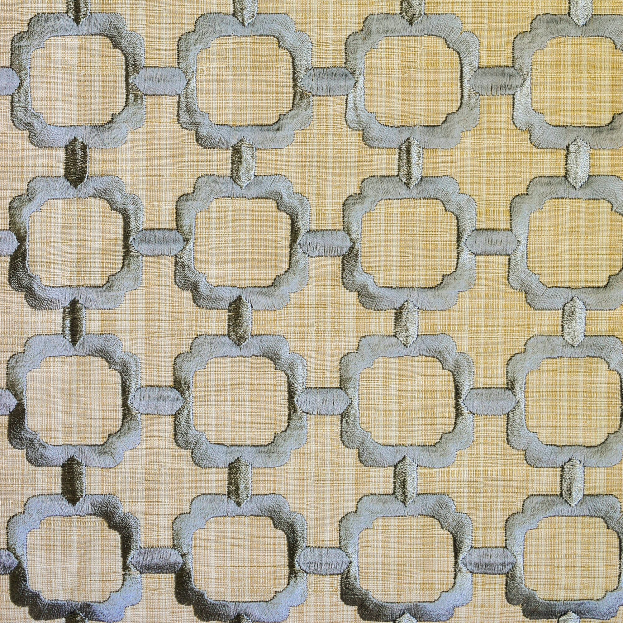Beige Medallion Geometric Cotton Embroidered Curtain Panels