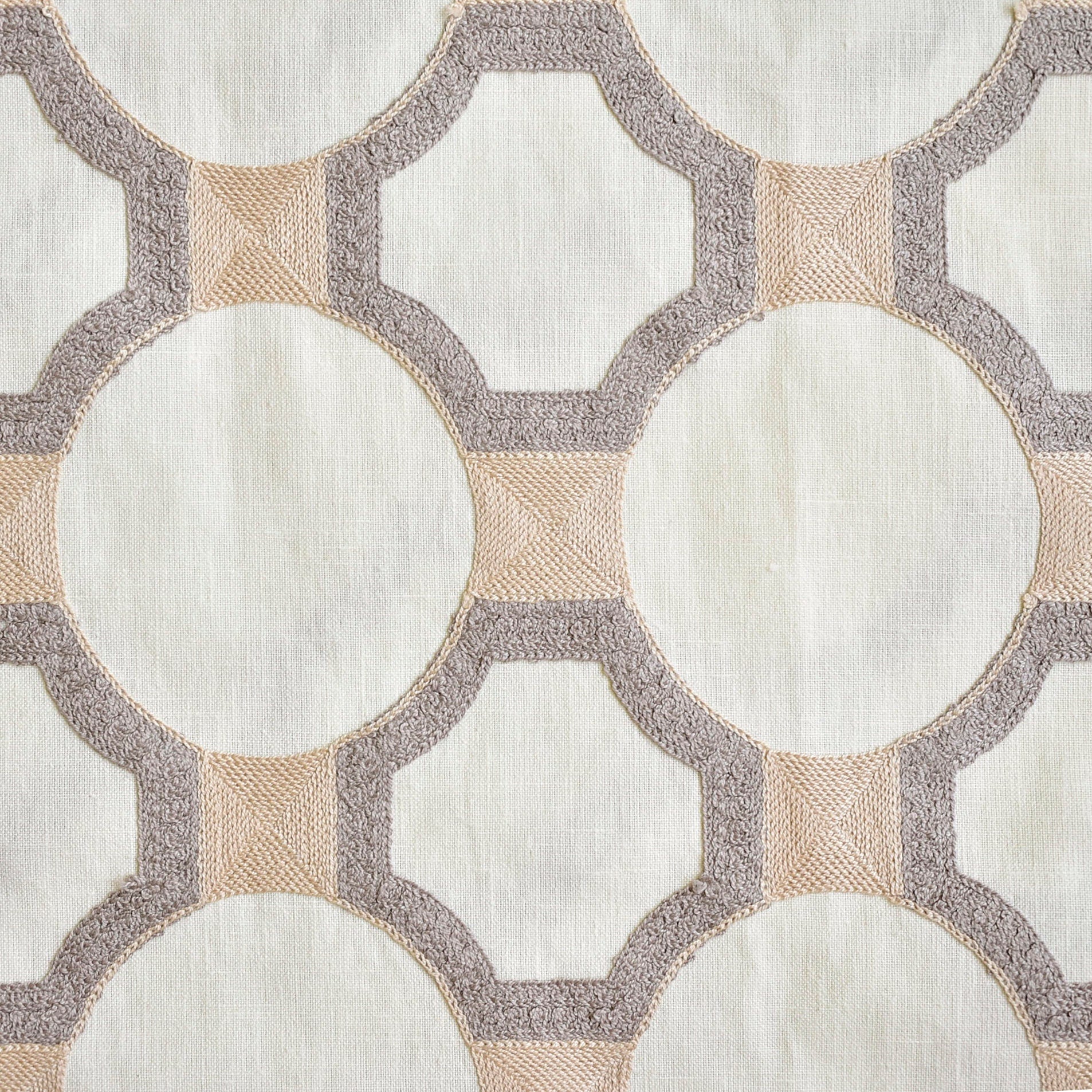 Ivory Medallion Geometric Cotton Embroidered Curtain Panels