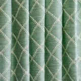 Duck Egg Leafy Diamond Chain Stitch Linen Curtain Panels