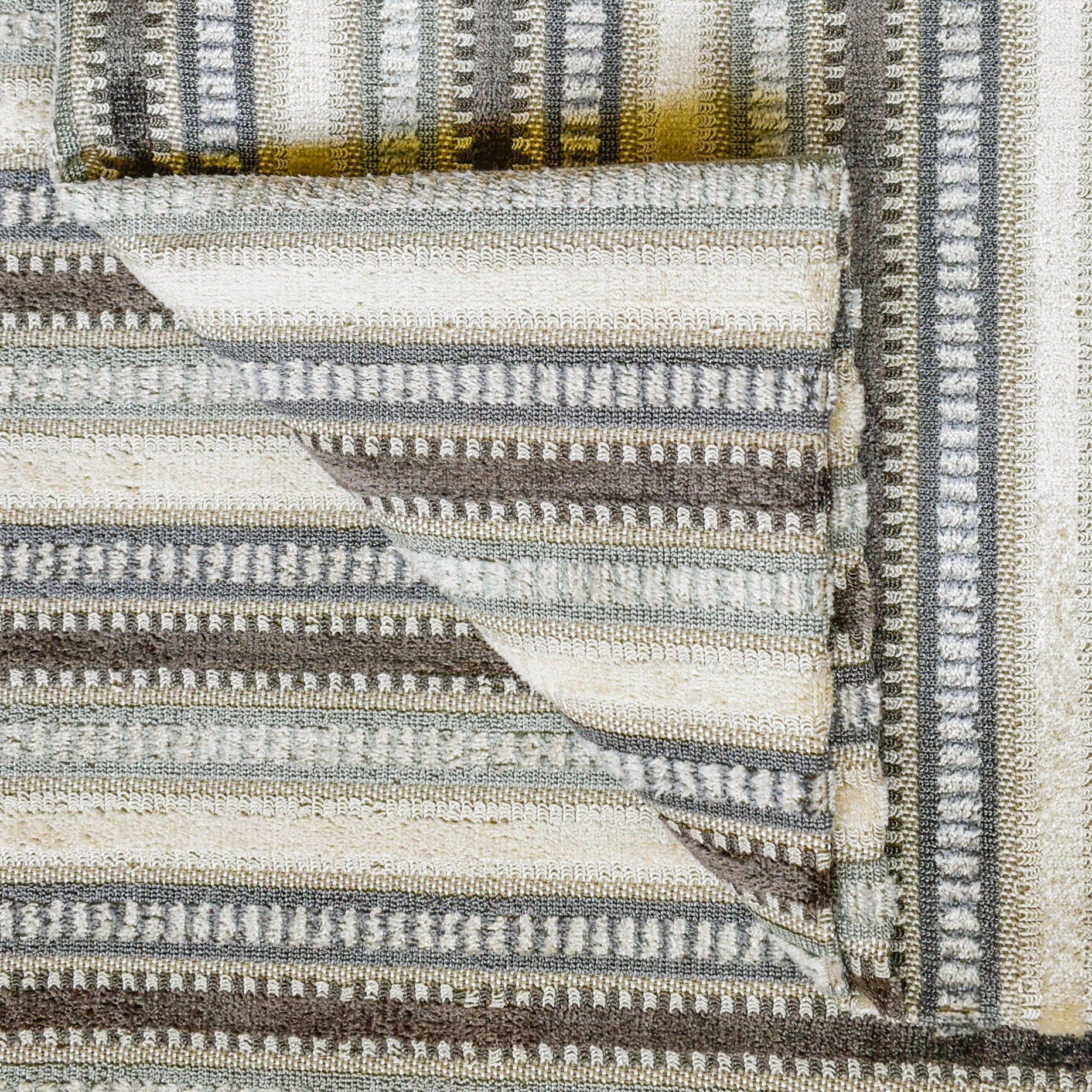 Grey, Teal Stripes Jacquard Chenille Velvet Curtain Panels
