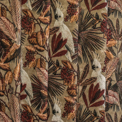 Beige, Brown Cockatoo Cotton Spun Printed Curtain Panels