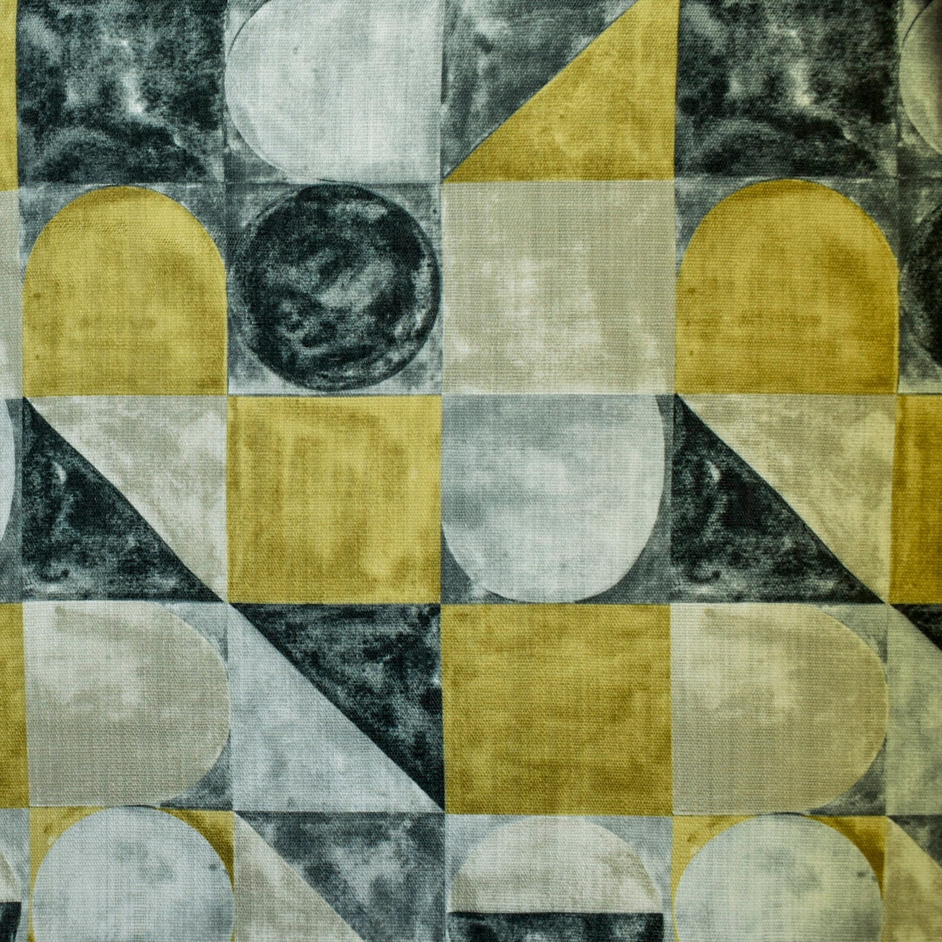 Chartreuse Shapes Grey Printed Cotton Curtain Panels