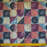 Squares N Circles Burgundy Printed Cotton Curtain Panels