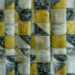 Chartreuse Shapes Grey Printed Cotton Curtain Panels