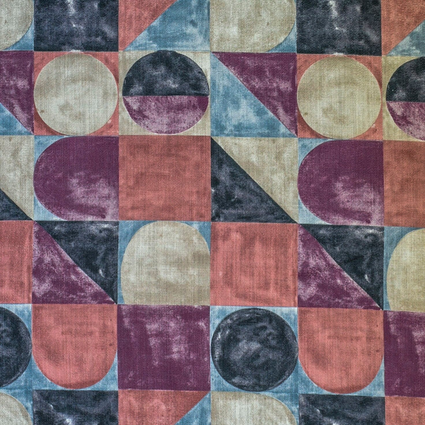 Squares N Circles Burgundy Printed Cotton Curtain Panels