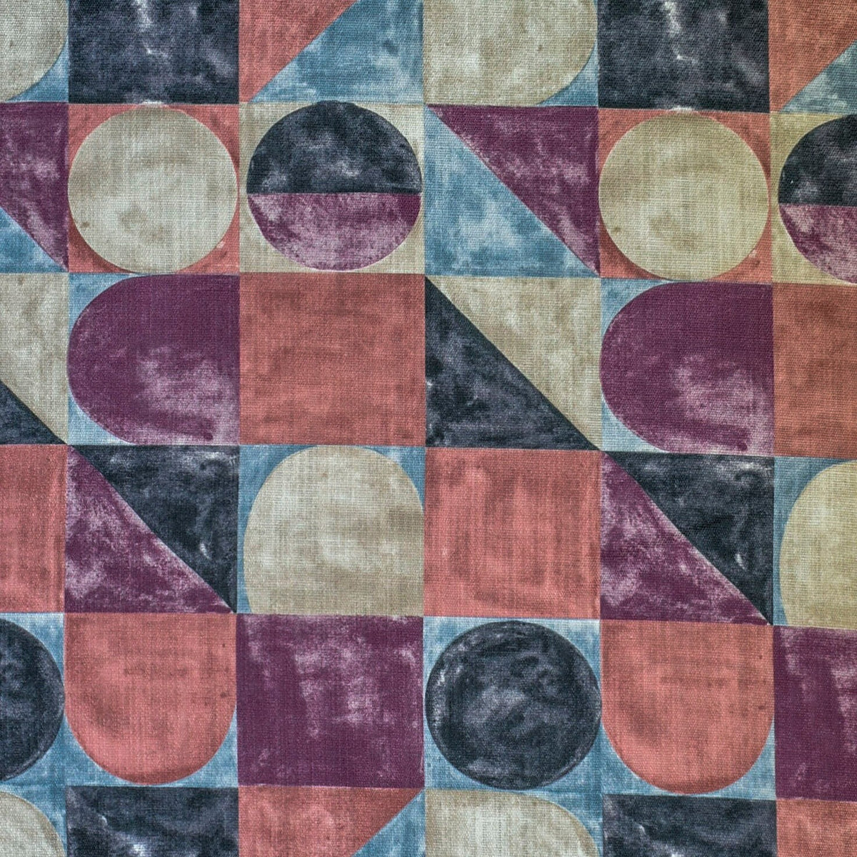 Squares N Circles Burgundy Printed Cotton Curtain Panels
