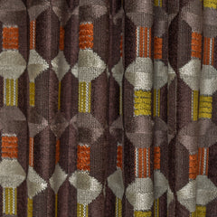 Brown Color Pop Geometric Jacquard Velvet Curtain Panels