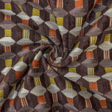 Brown Color Pop Geometric Jacquard Velvet Curtain Panels