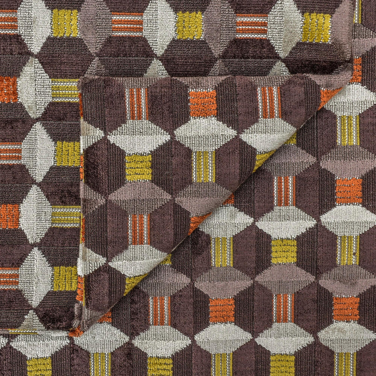 Brown Color Pop Geometric Jacquard Velvet Curtain Panels
