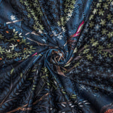 Elephant At Night Blue, Beige Printed Velvet Curtain Panels