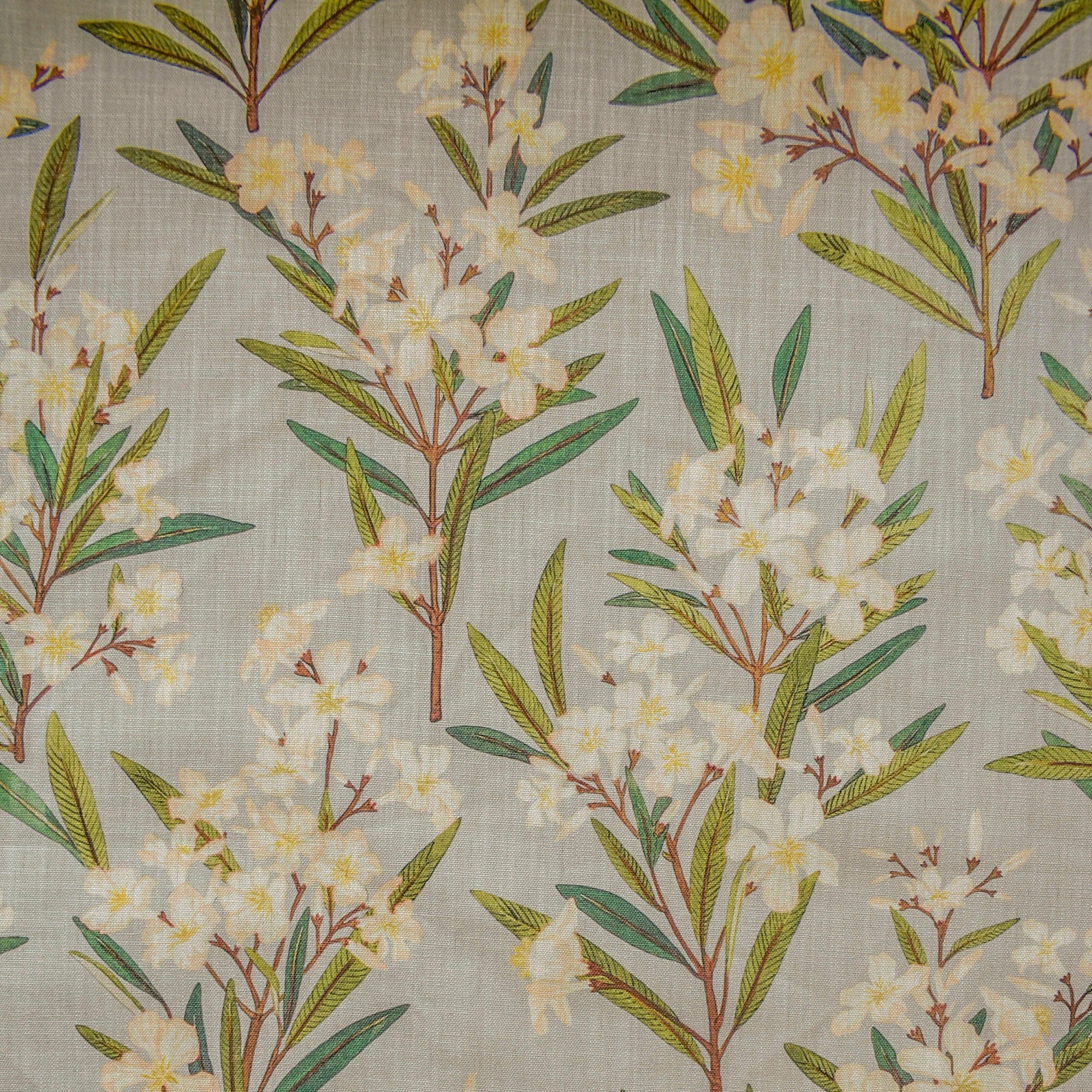 Green Cream Flowers Printed Cotton Curtain Panels