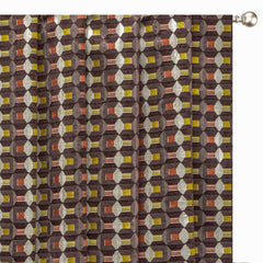Brown Color Pop Geometric Jacquard Velvet Curtain Panels