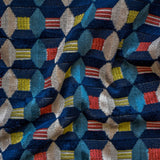 Navy Blue Color Pop Geometric Jacquard Velvet Curtain Panels