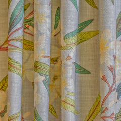 Green Cream Flowers Printed Cotton Curtain Panels