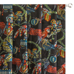 Party Animals Black, Red Printed Cotton Curtain Panels