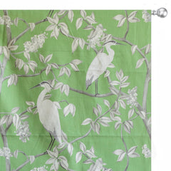 Green, White Heron N Daffodil Printed Cotton Curtain Panels