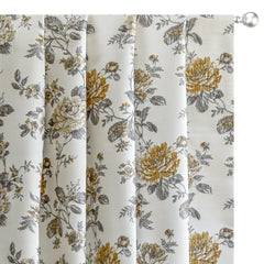 Mustard Yellow Flowers Jacquard Embroidery Curtain Panels