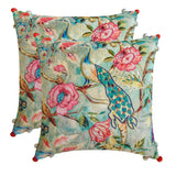 Maurya Elegance - Turquoise Blue Cotton Throw Cushion Cover